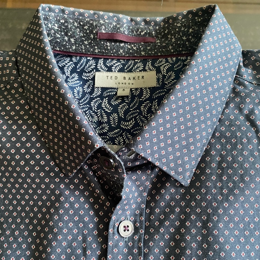 Ted Baker Shirt Pima Cotton Size 5 Large unique patterns Blue